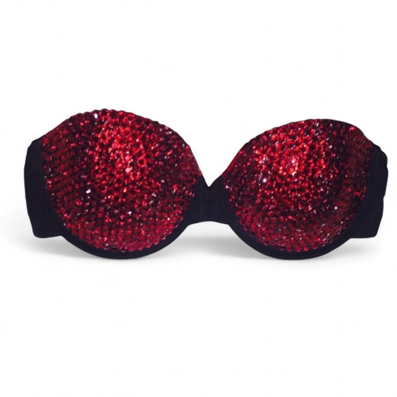 Crystal Rhinestone Classic Dark Red Glam Bling Strapless Bra Top All Sizes New - Picture 2 of 11